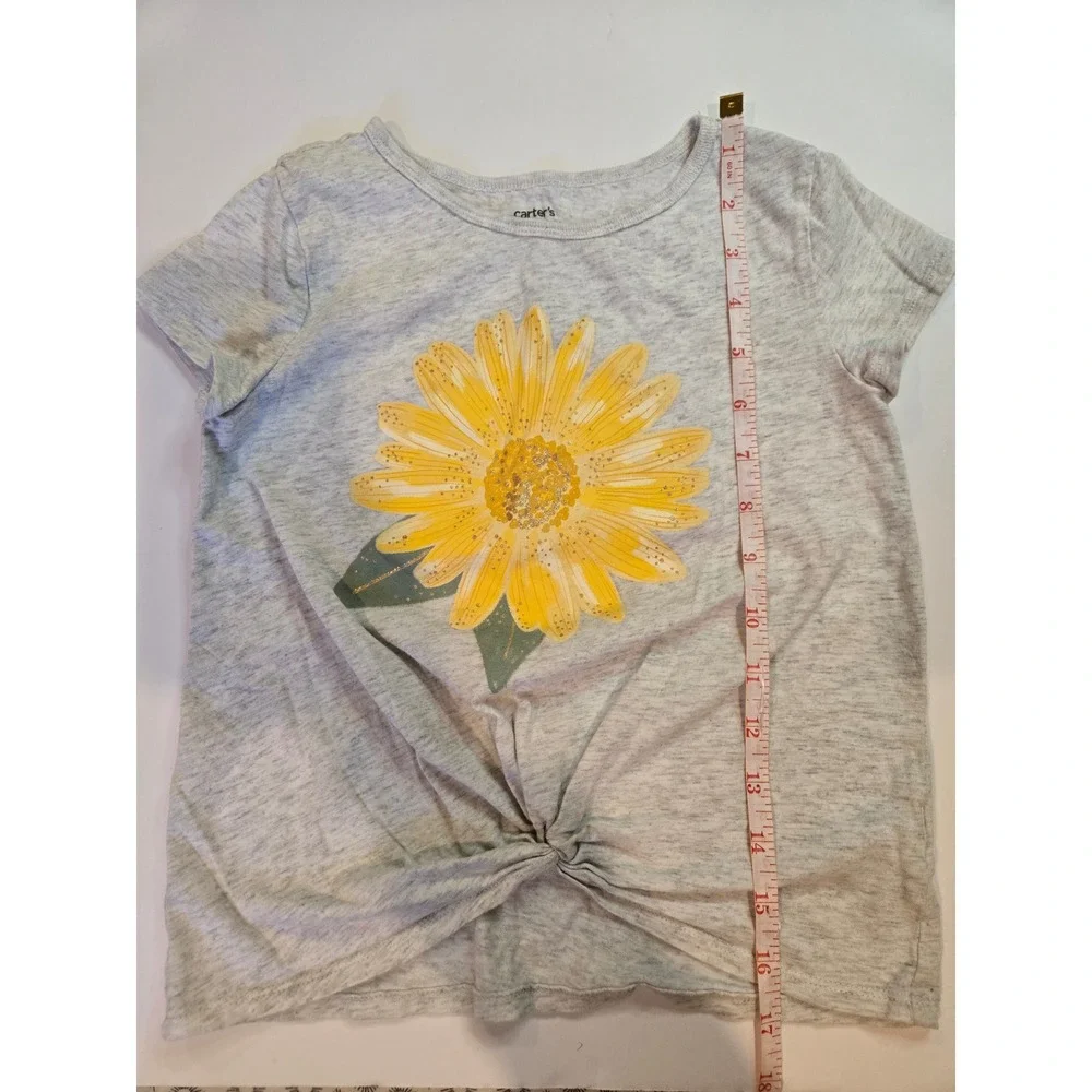 Carter's Kid's Gray‎ Twisted Hem T-Shirt Yellow Sunflower Graphic Size 7/7A
